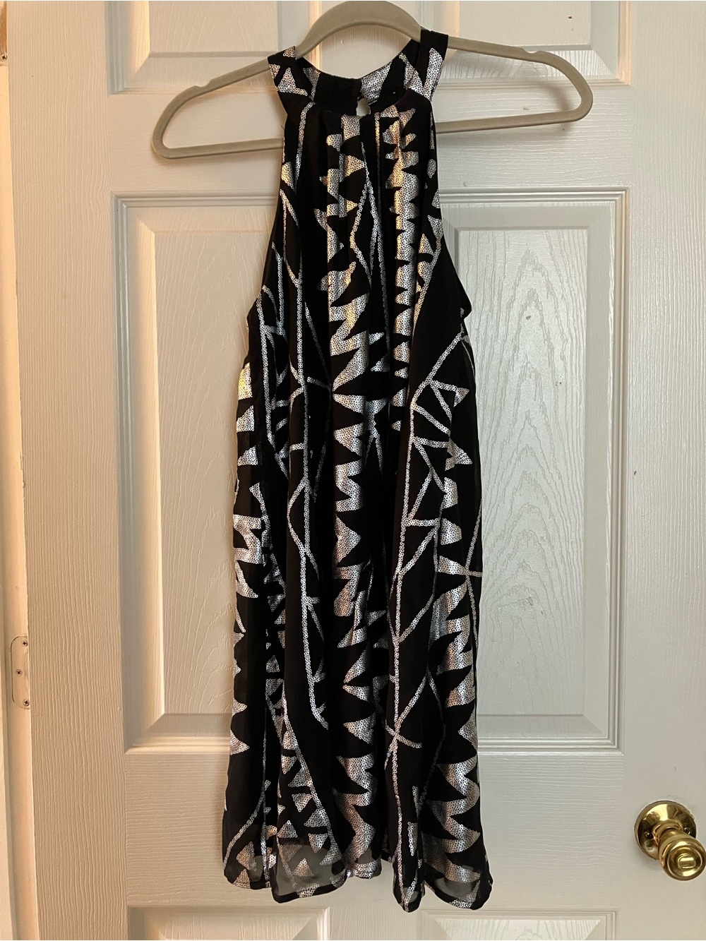 Black Metallic Geometric Halter Dress